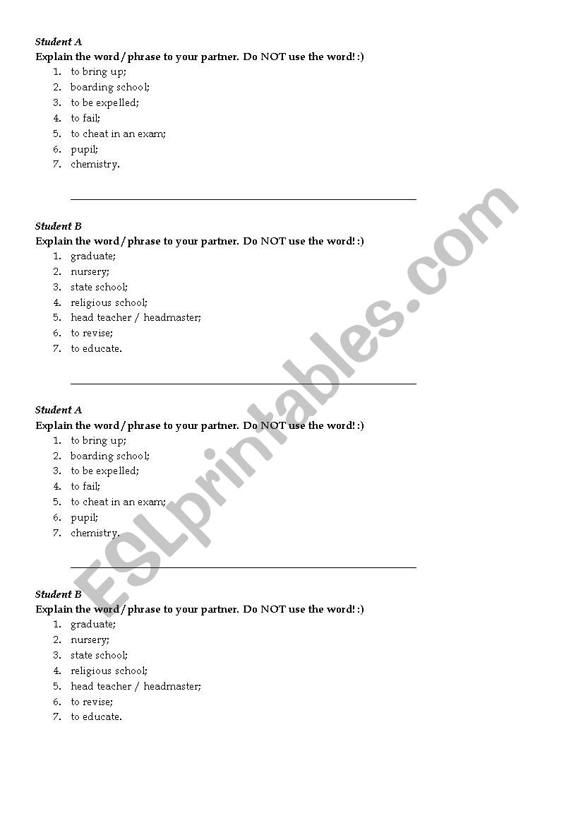 Education vocabulary revision 