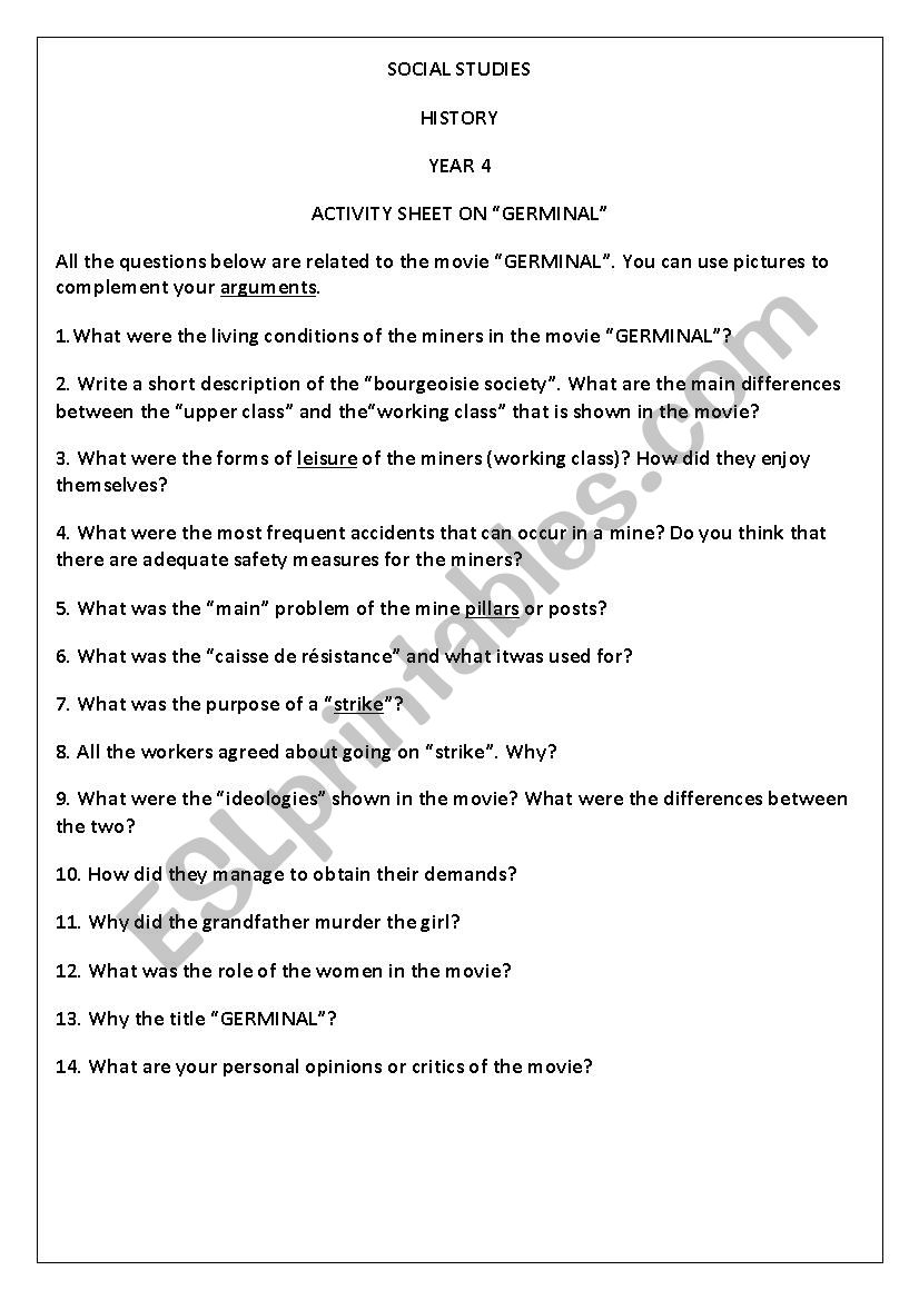 Germila activity sheet worksheet