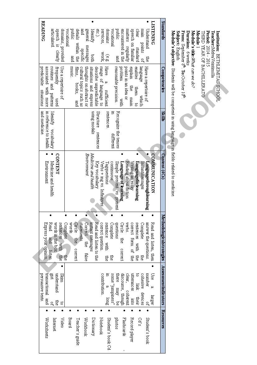 OFFICIAL LESSON PLAN worksheet