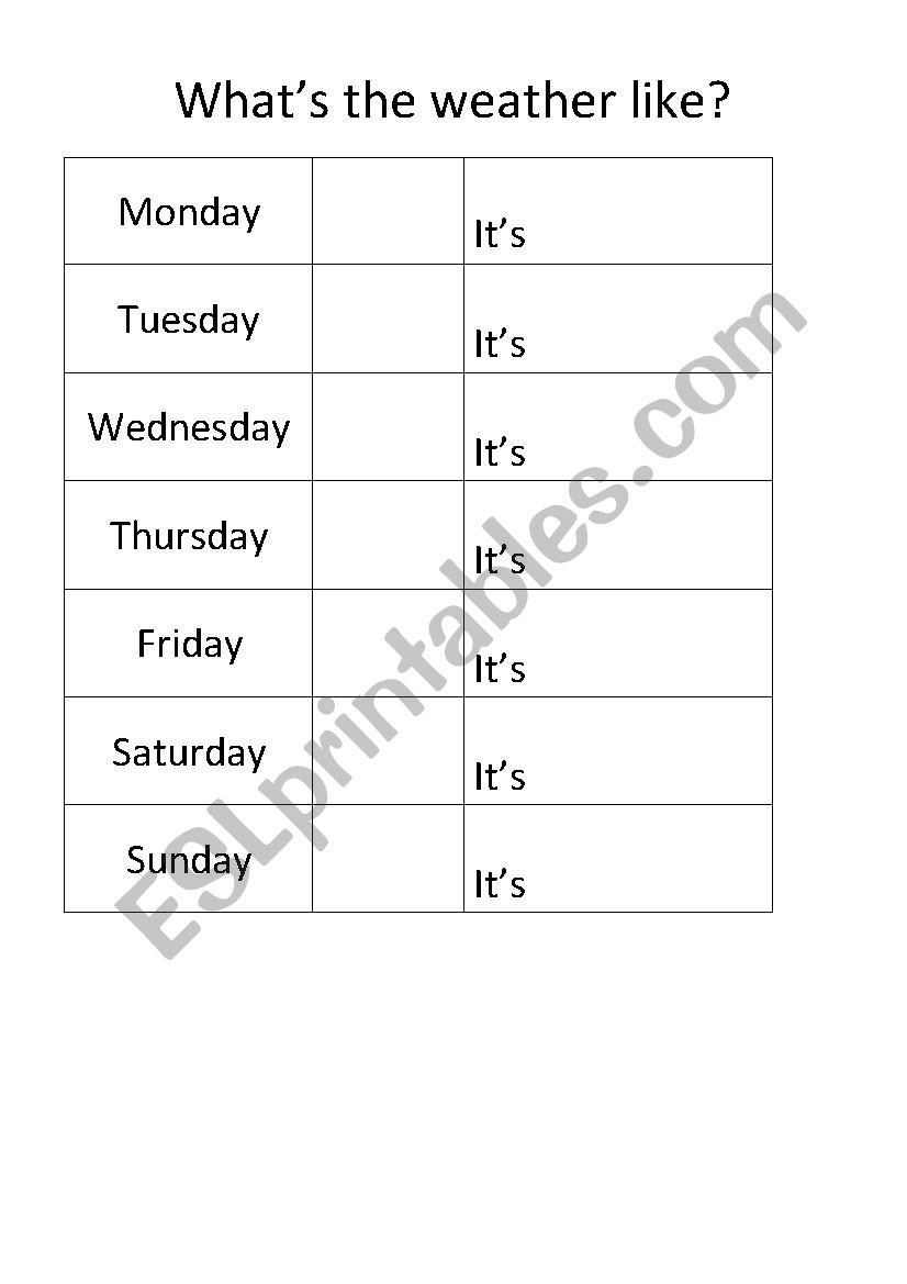 weather calendar worksheet