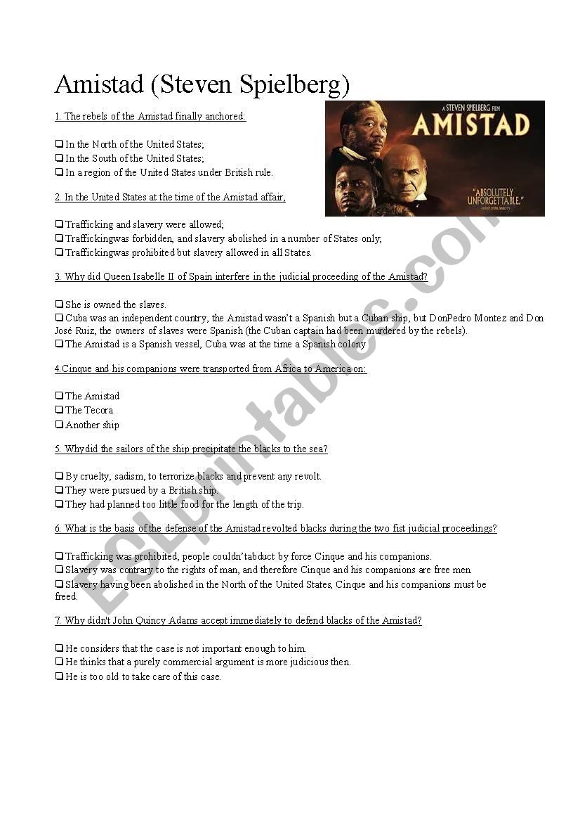 Amistad - Worsheet  worksheet