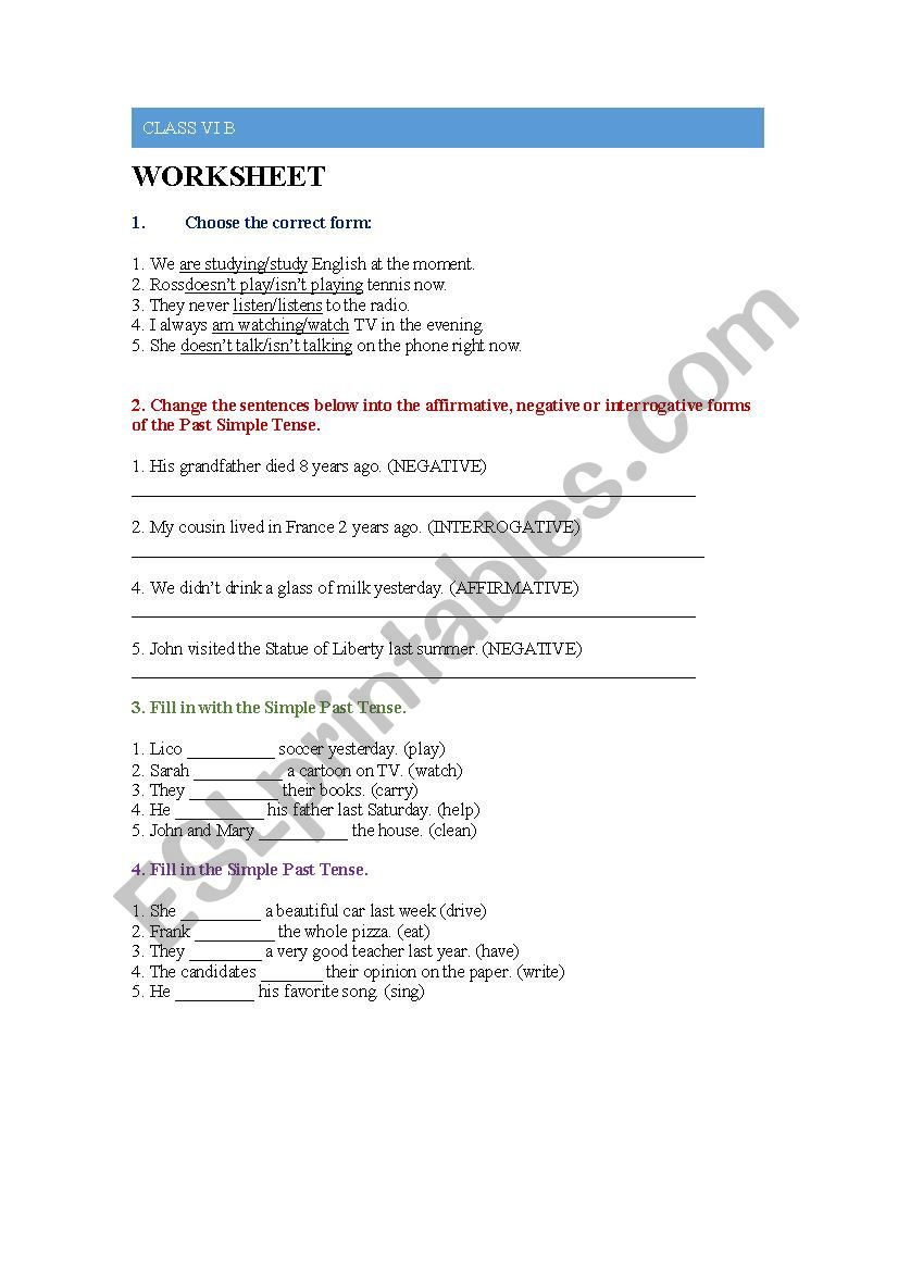 Past Tense Exercises worksheet