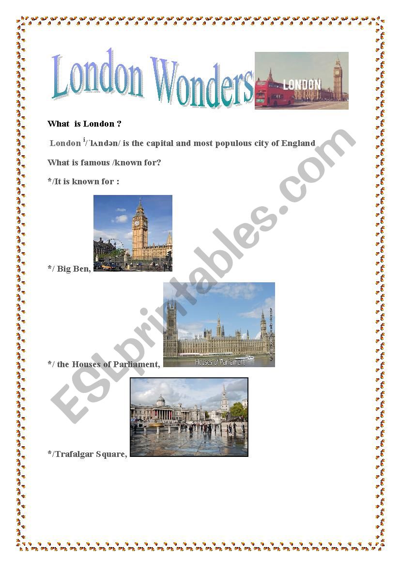 London wonders worksheet