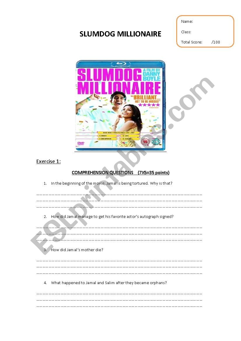 Slumdog Millionaire worksheet