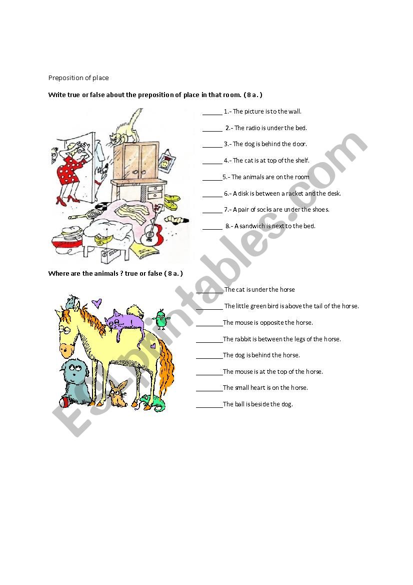 Preposition of place worksheet