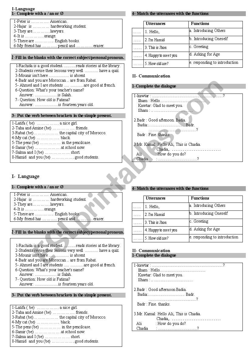 exercises for begginers worksheet