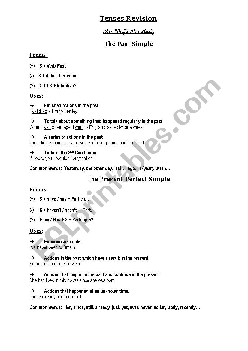 Tenses Revision worksheet