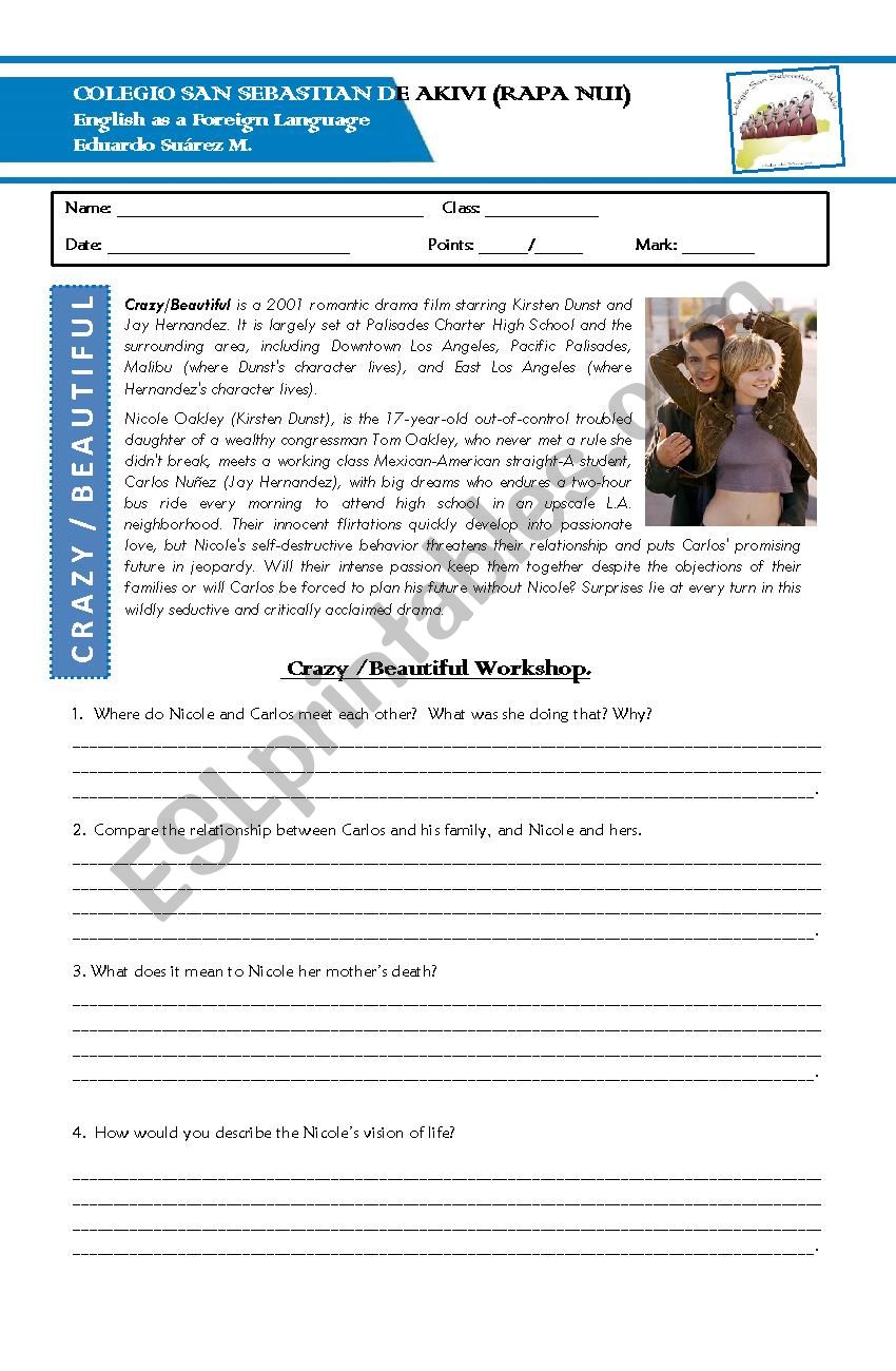 Crazy/Beautiful (2001) worksheet