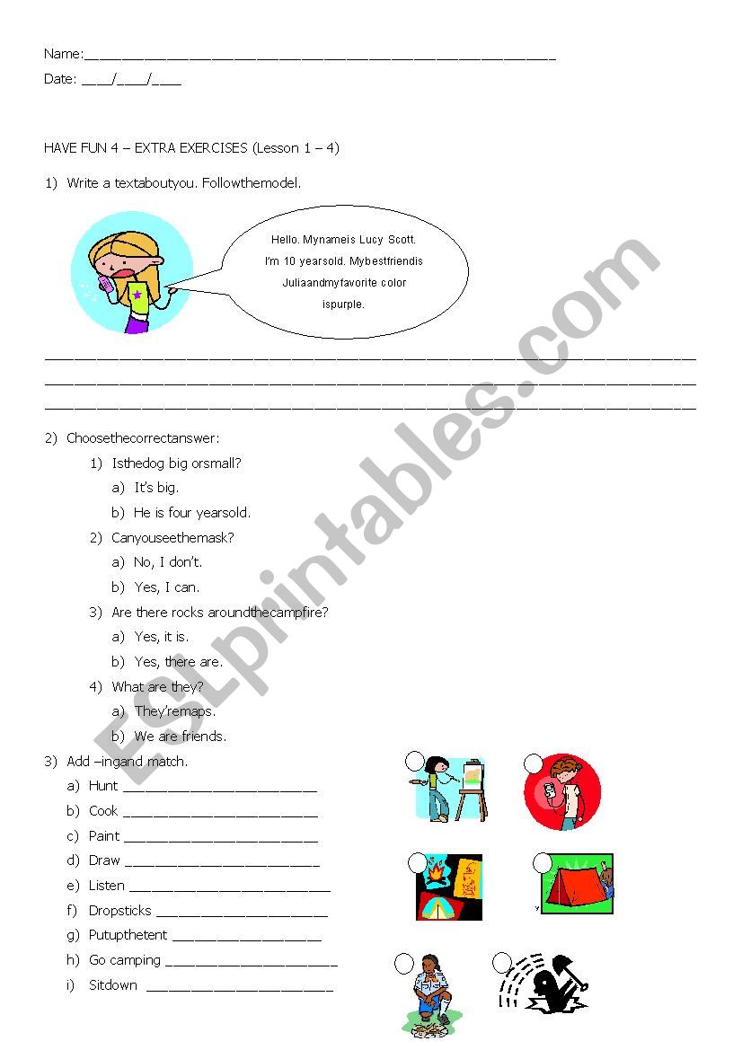 Review/ Test for kids worksheet