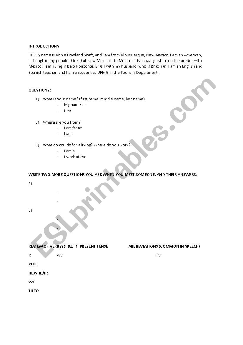 Introductions worksheet