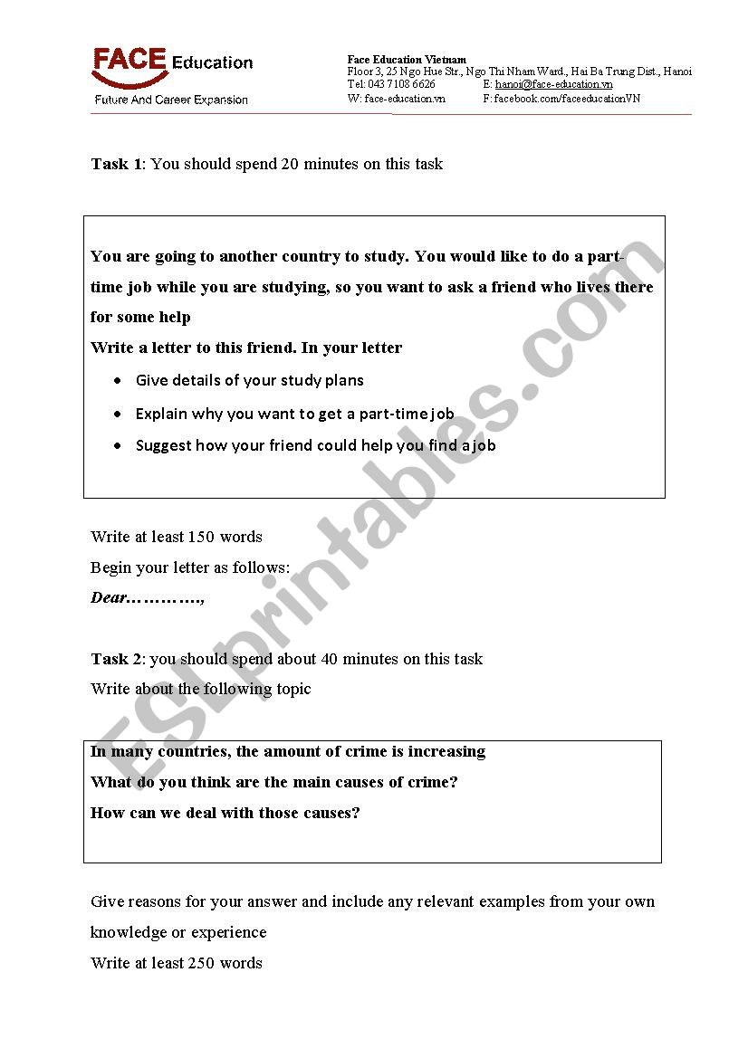 ielts writing test worksheet