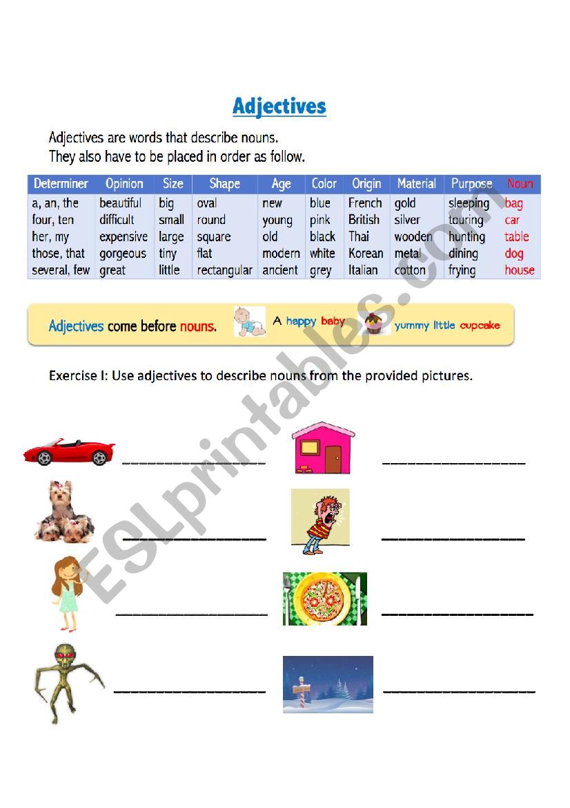 Esl Adjective Worksheet For Adults Beginners