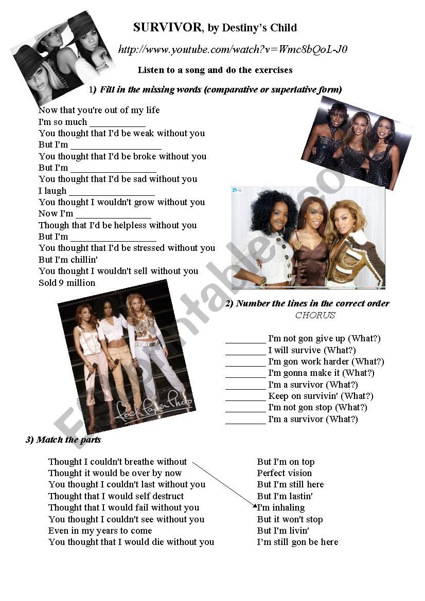 English worksheets: Survivor by Destiny´s Child Lyrics