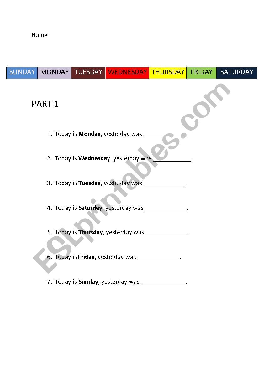Days Exercise worksheet