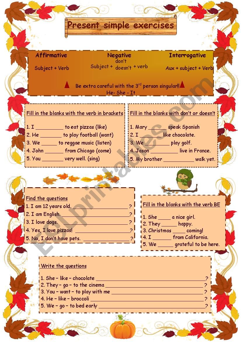 present simple worksheet