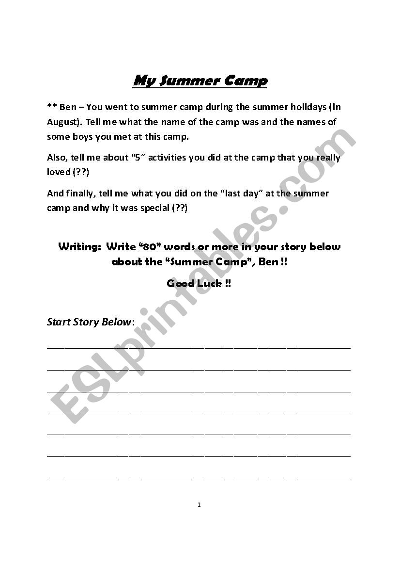 Going to Summer Camp - A Writing Exercise