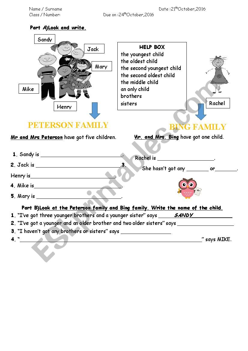 Family worksheet