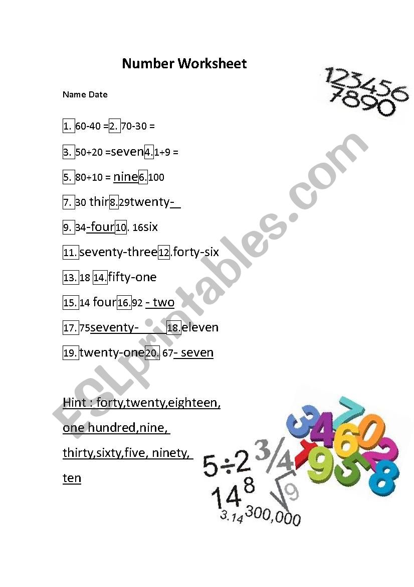 Number Worksheet worksheet