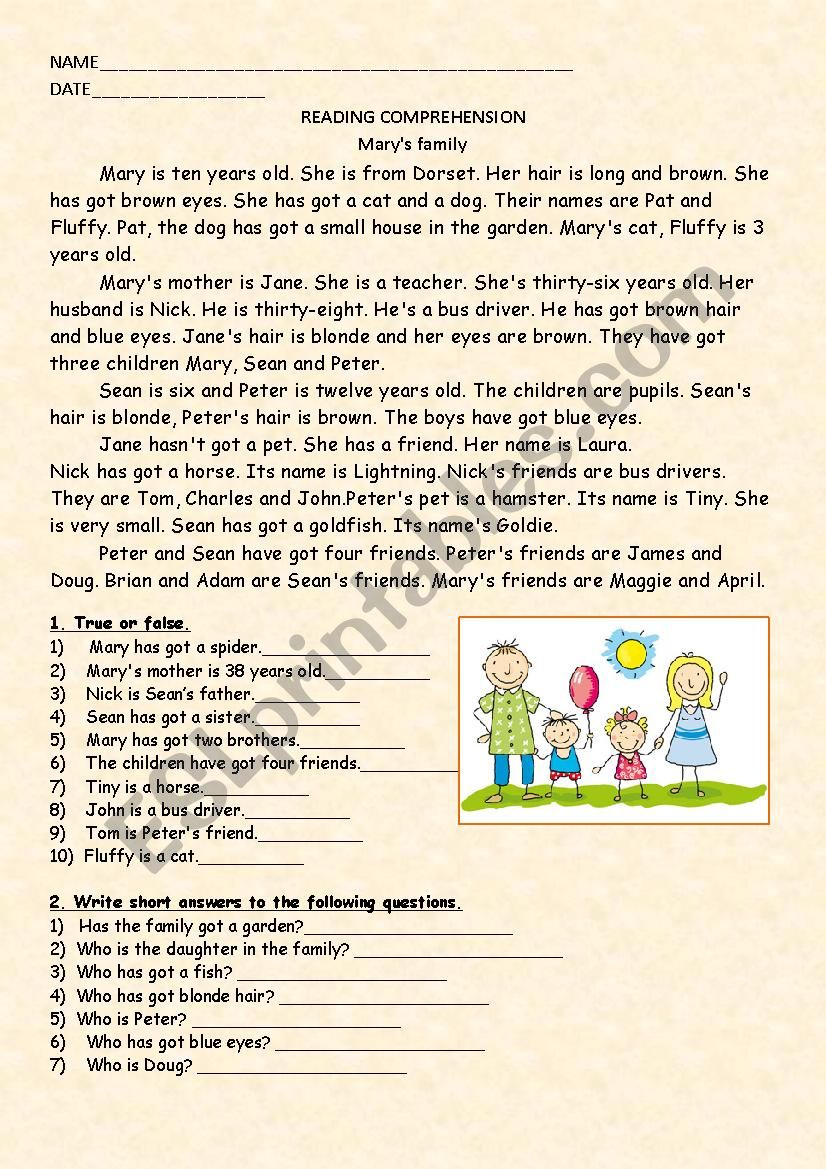 Reading Comprehension worksheet