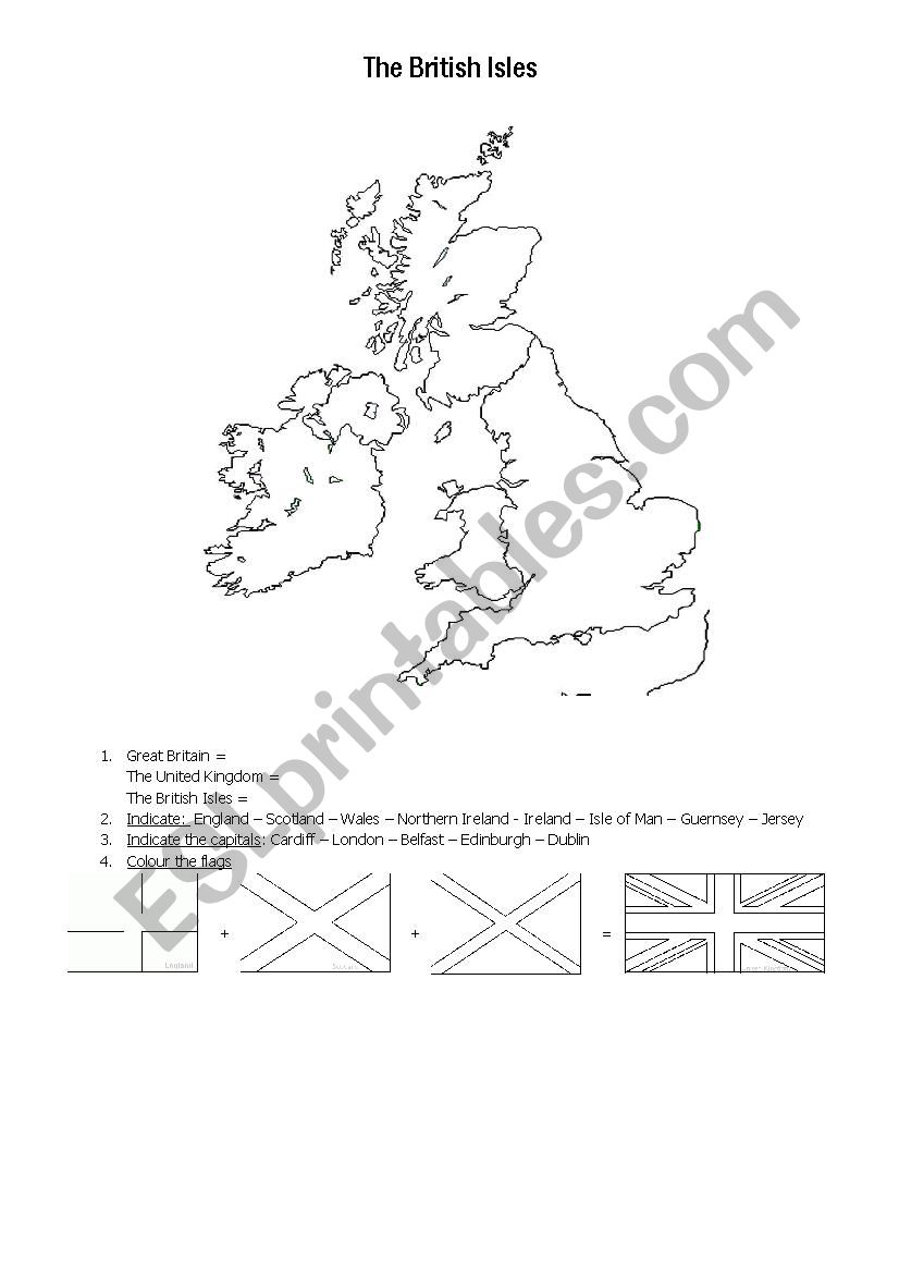 The British Isles + flag  worksheet