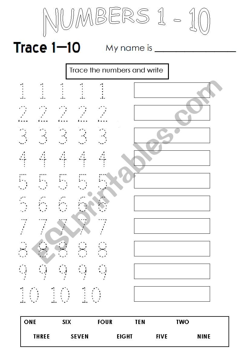 Numbers 1-10 worksheet