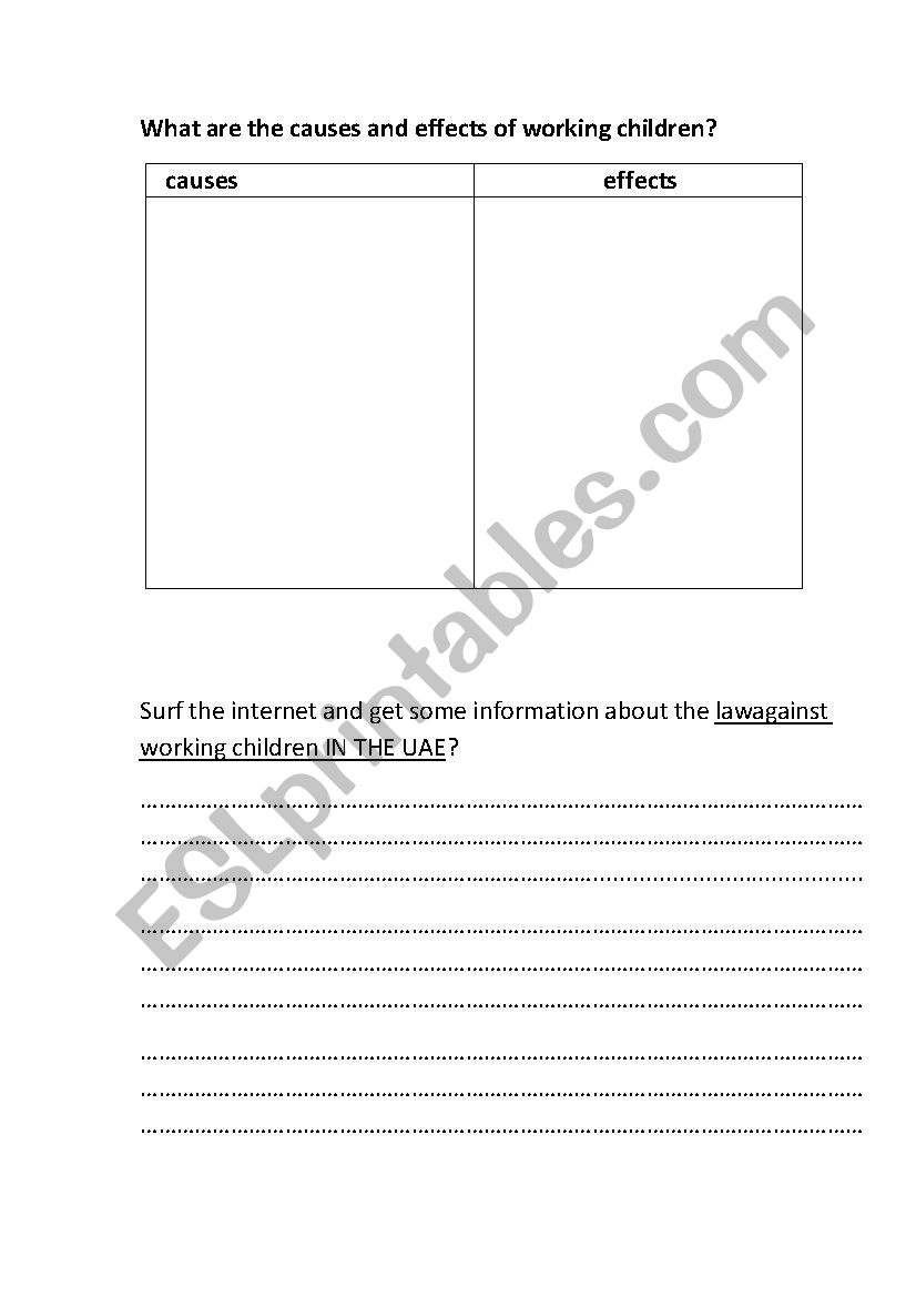 working children worksheet