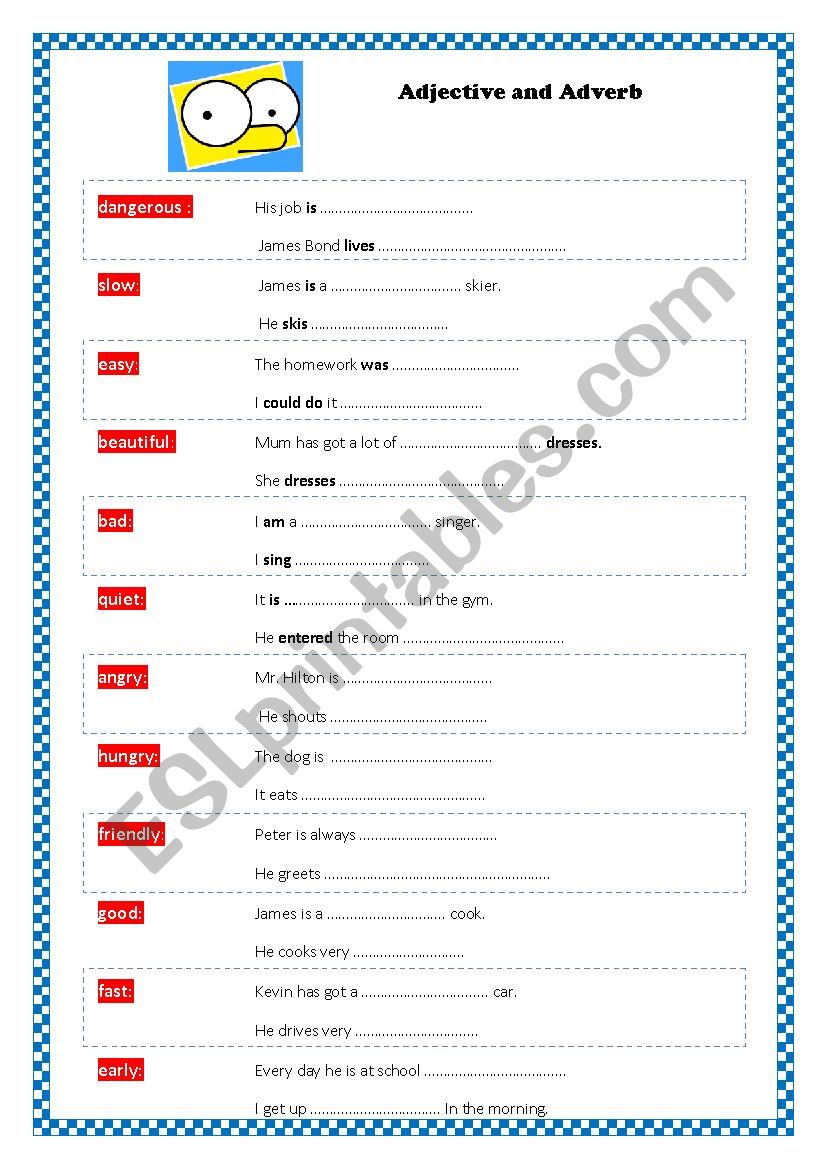 Adjective or Adverb worksheet