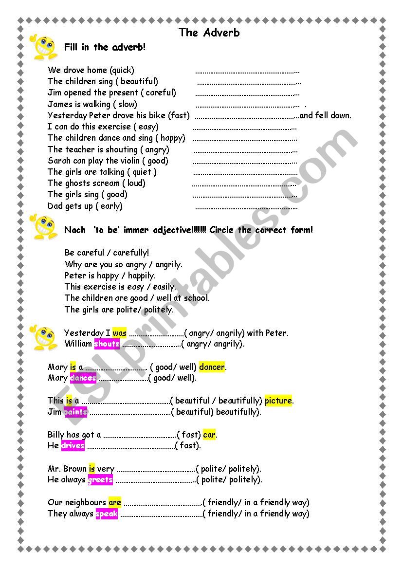 adjective or Adverb worksheet