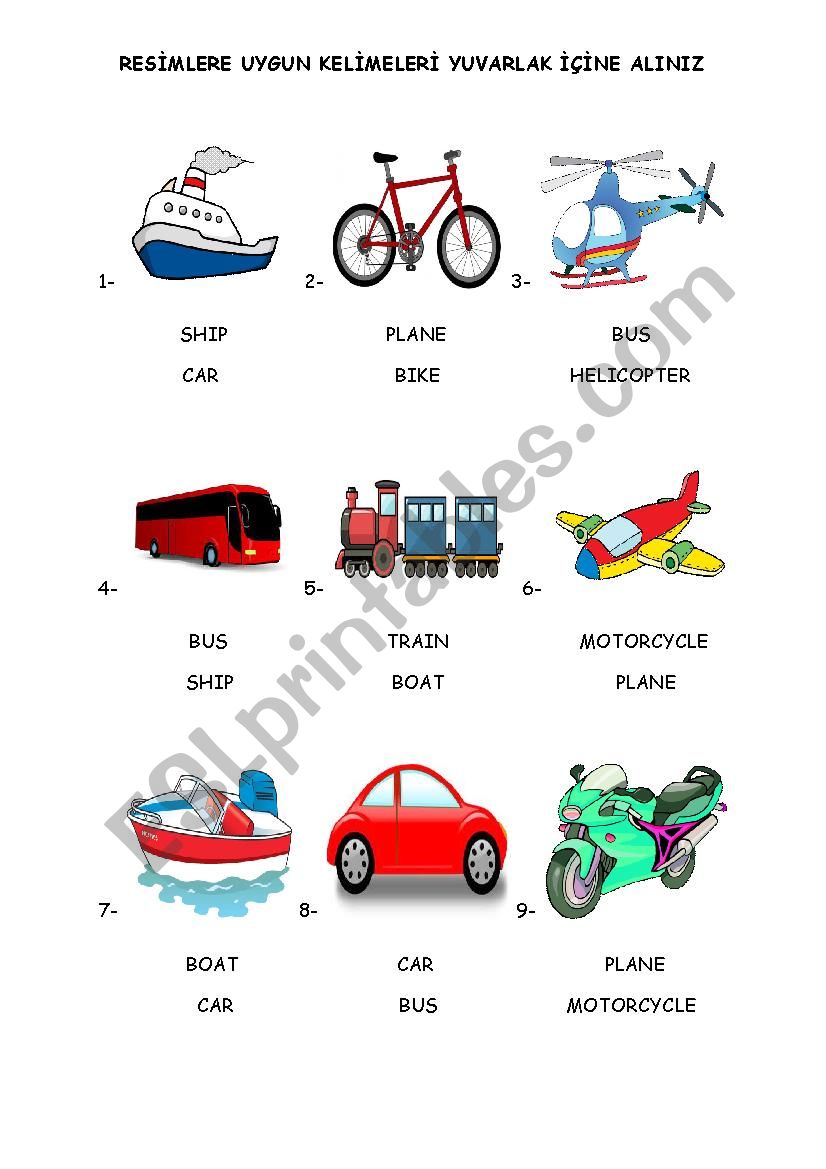 transports worksheet