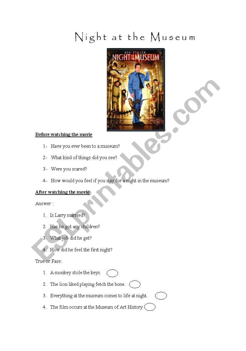 Night at the museum worksheet