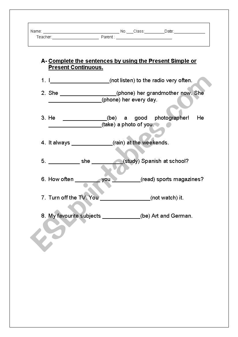 grammar worksheet