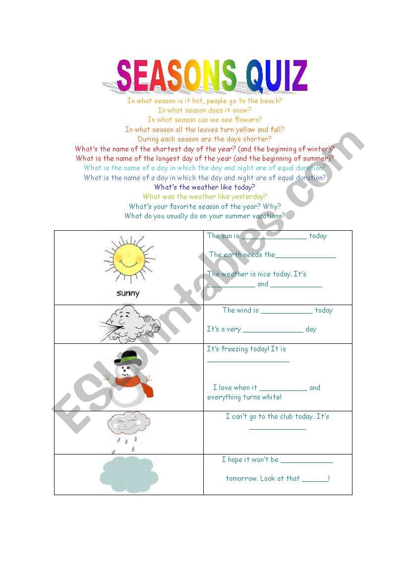 Seasons Quiz worksheet