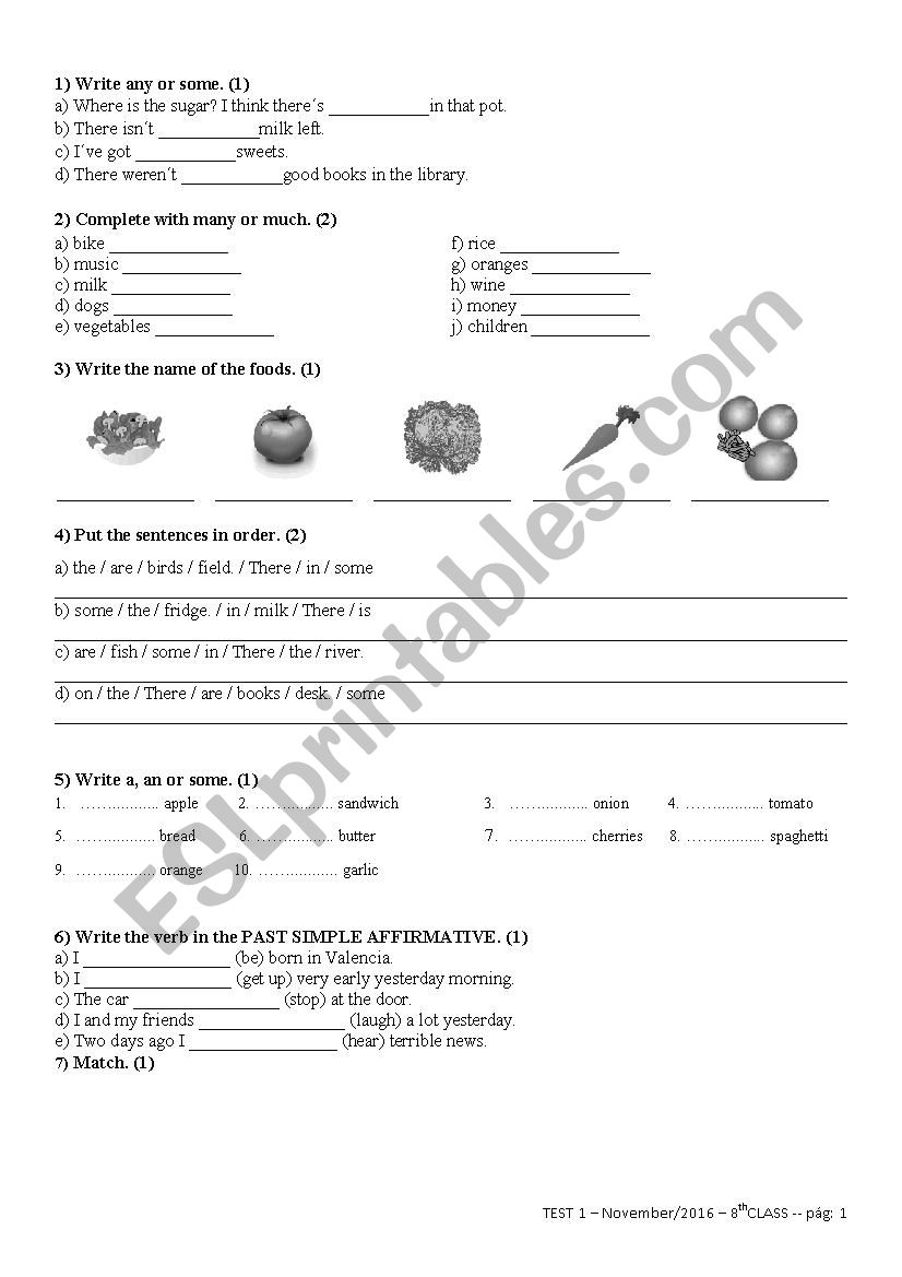 TEST 1  November/2016  8th CLASS 
