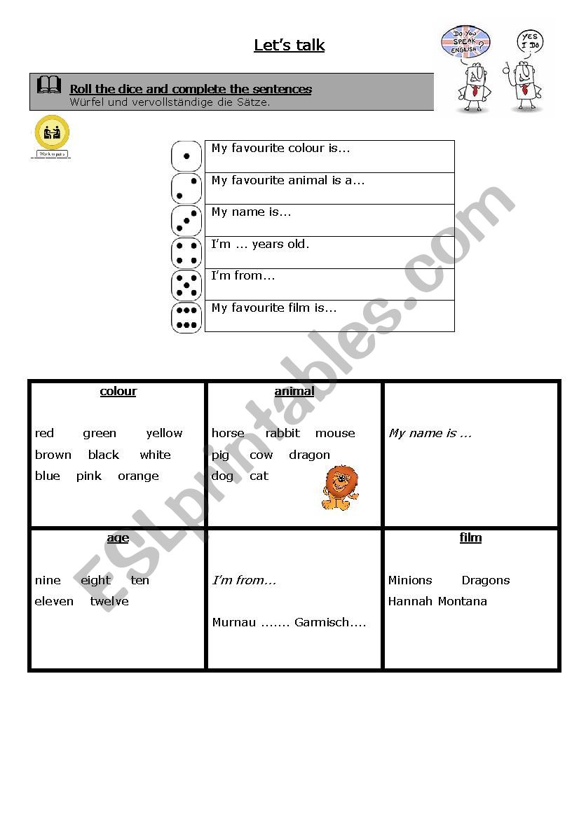 Lets talk worksheet