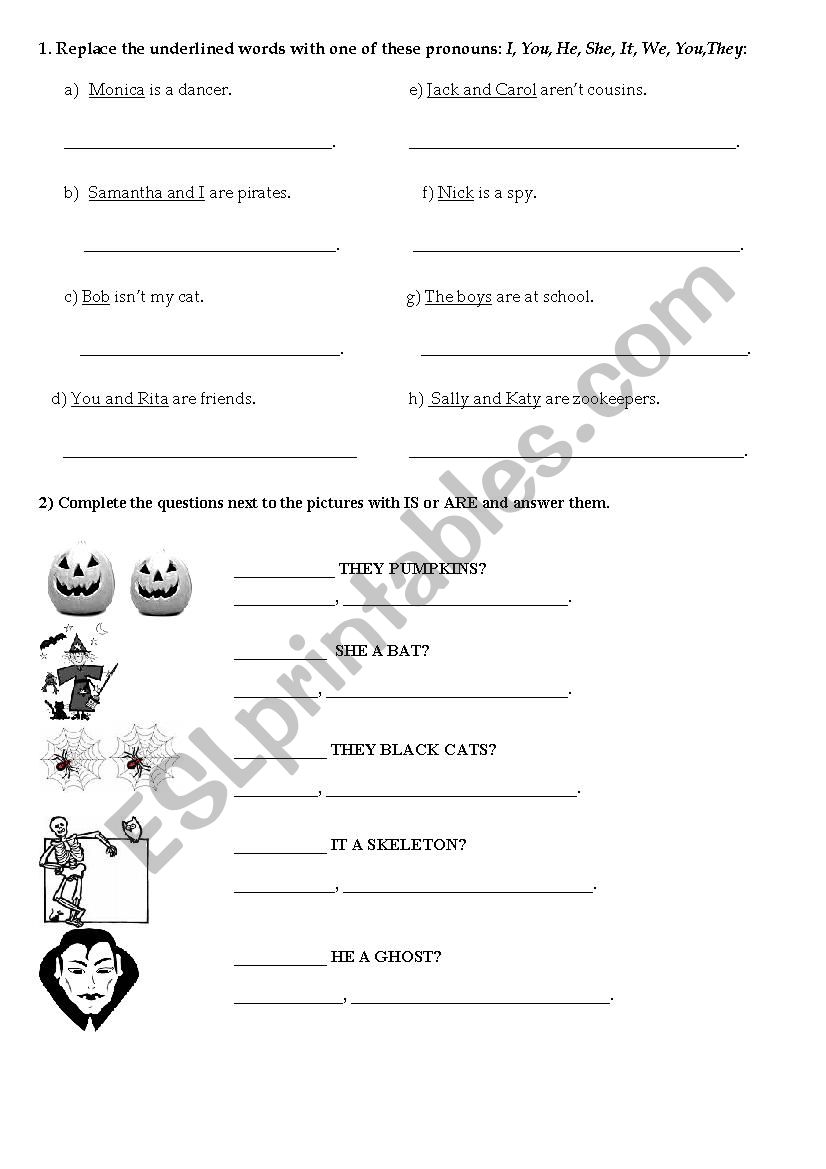  Pronouns and to be worksheet