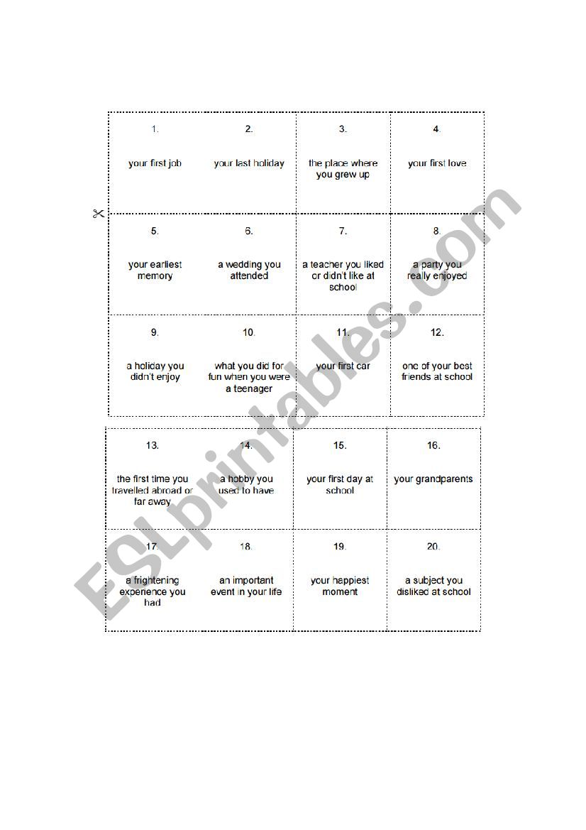 Simple Past Memories worksheet