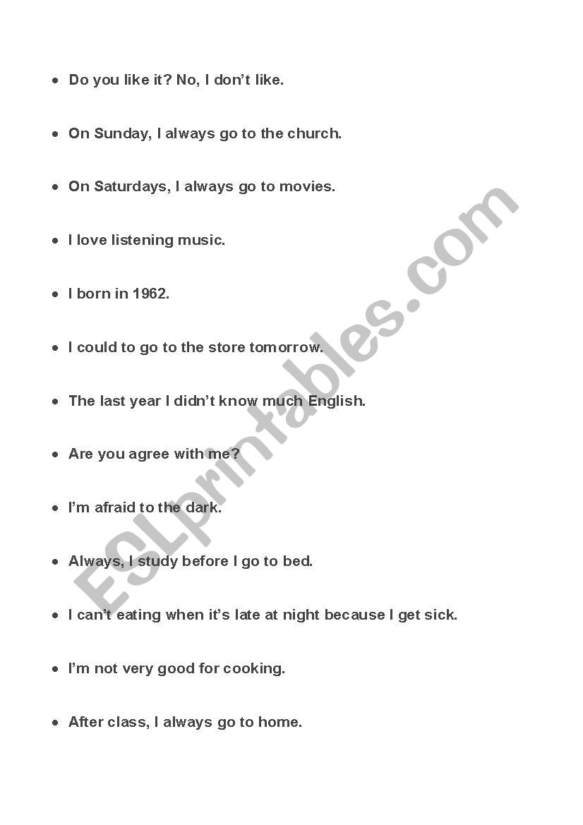 MISTAKES worksheet