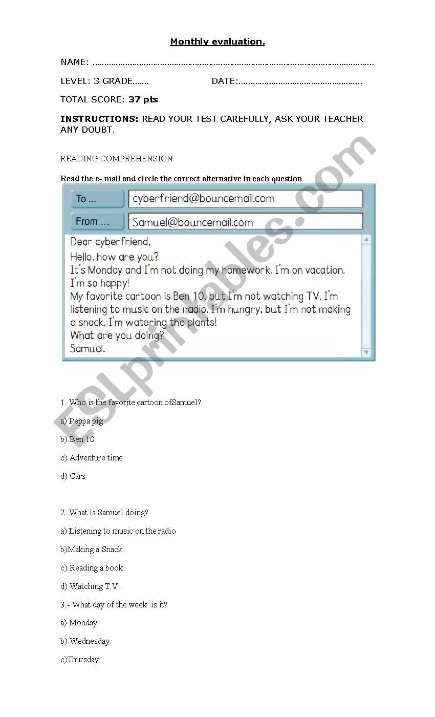 test worksheet