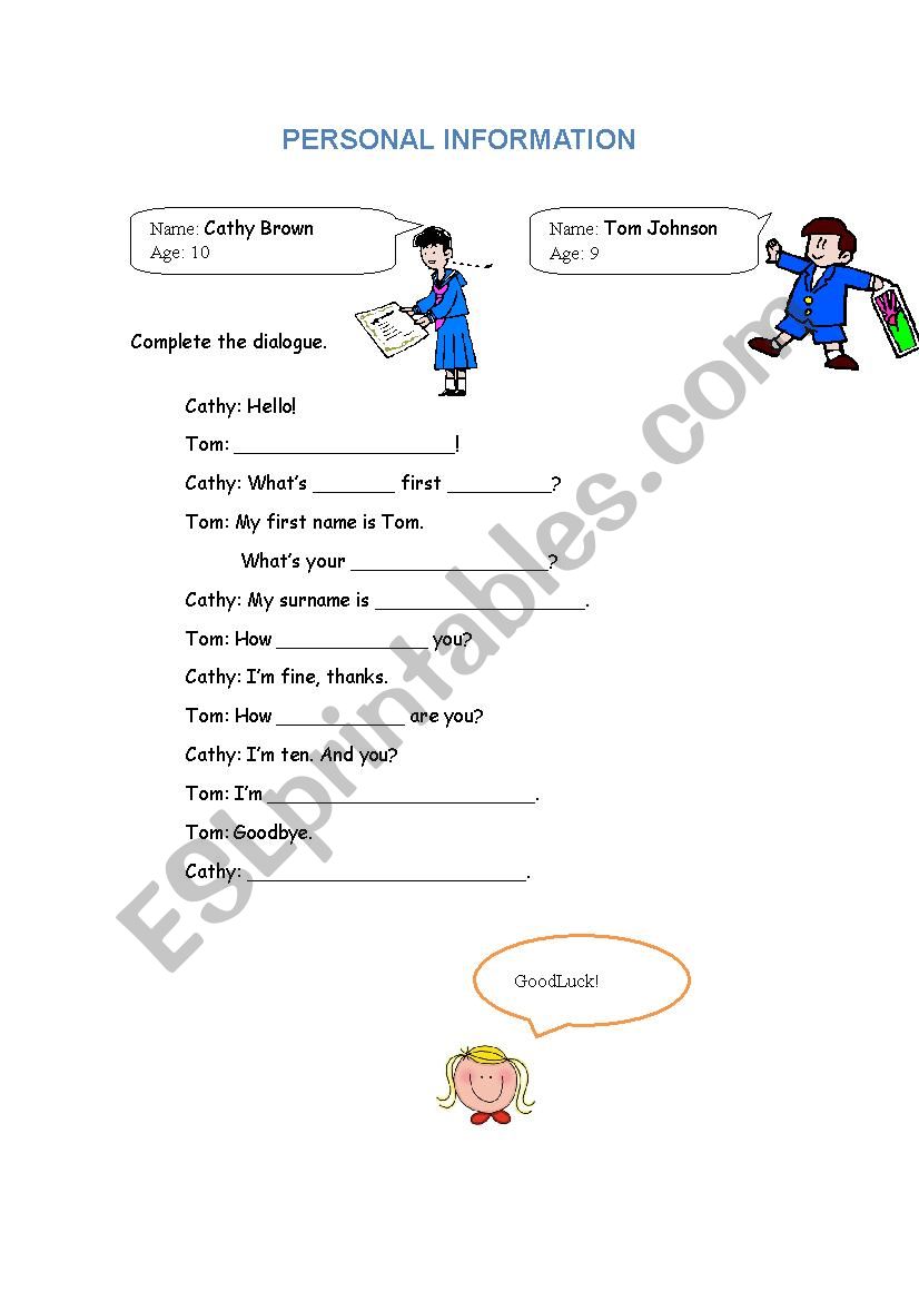 Personal information worksheet