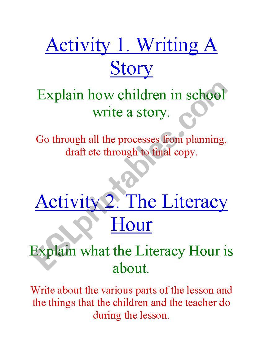 Literacy Activity Task Cards worksheet