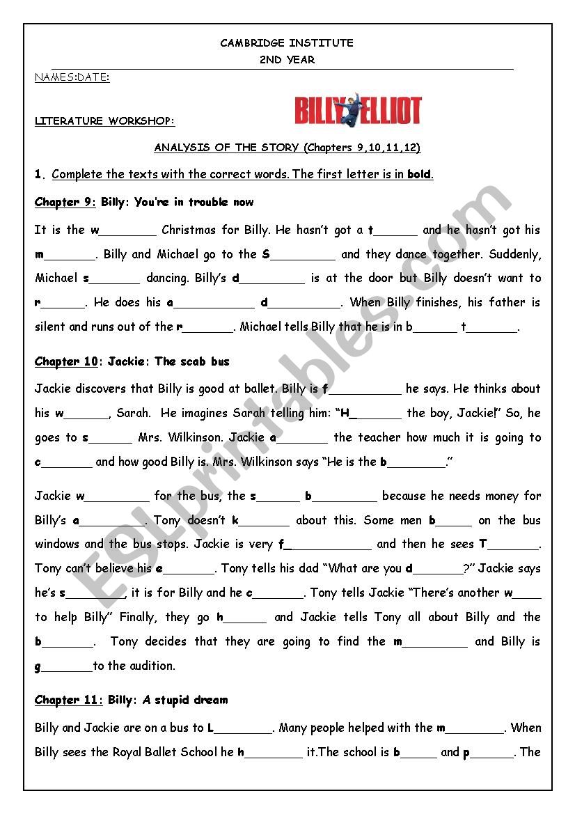 Billy Elliot (Last Chapters) worksheet