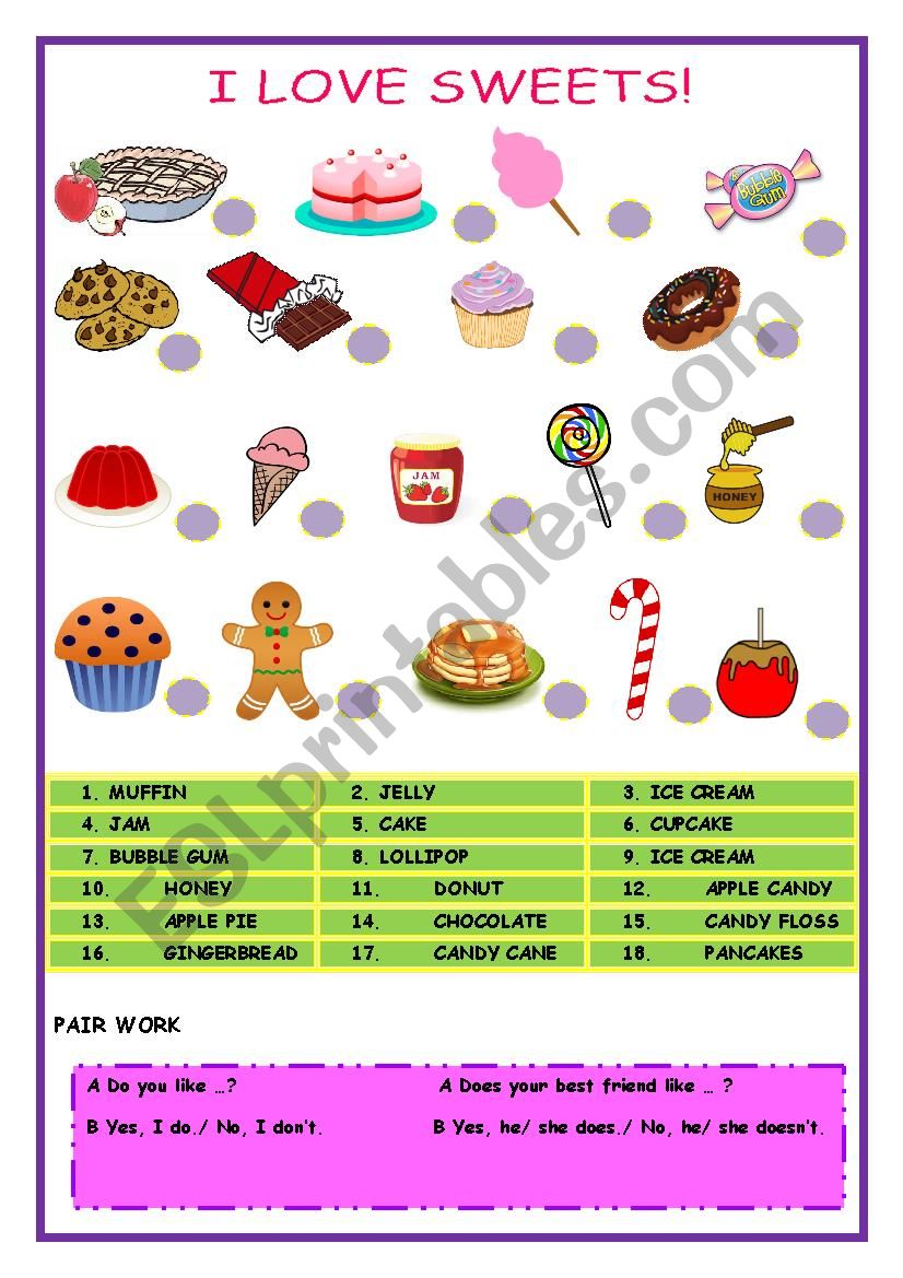 I LOVE SWEETS! worksheet