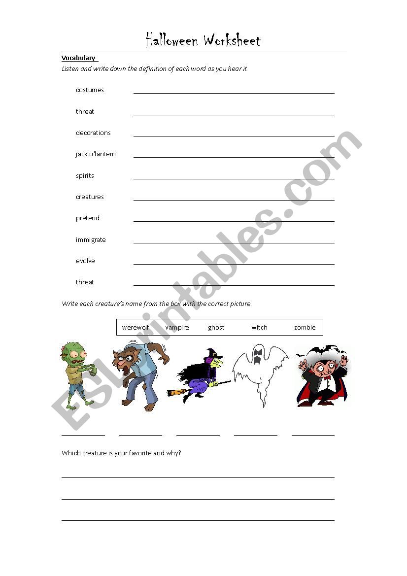 Halloween Worksheet worksheet