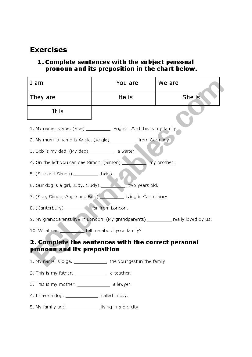 pronouns worksheet