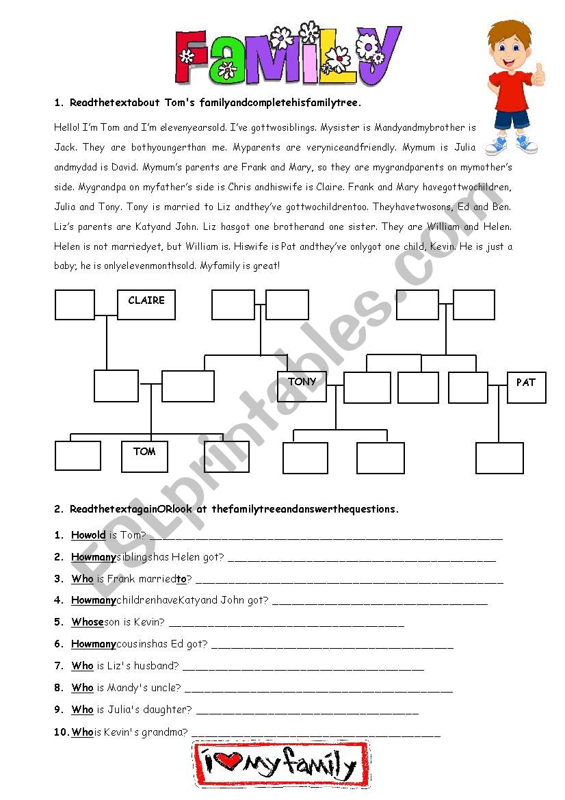 FAMILY TREE READING worksheet