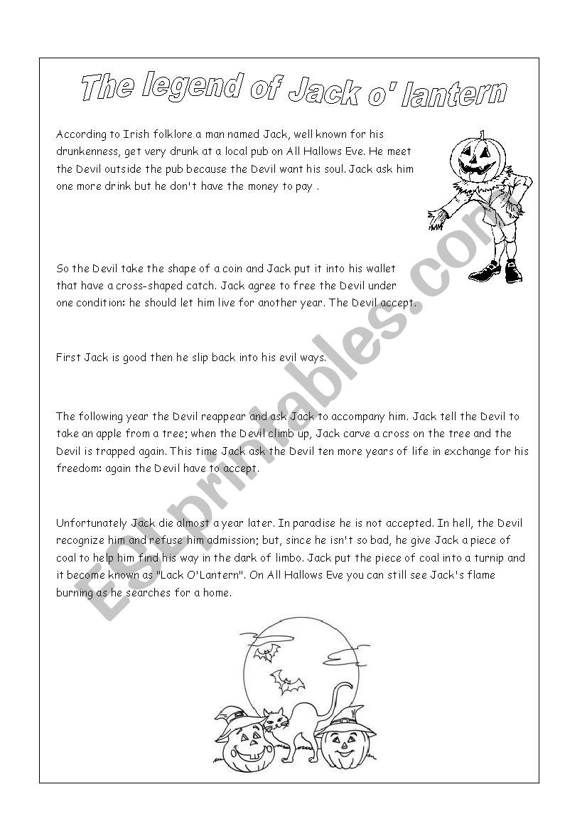 the legend of jack olantern worksheet