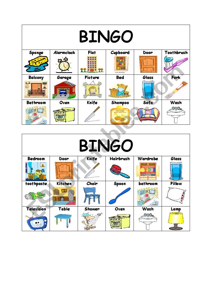 BINGO PART OF THE HOUSE worksheet