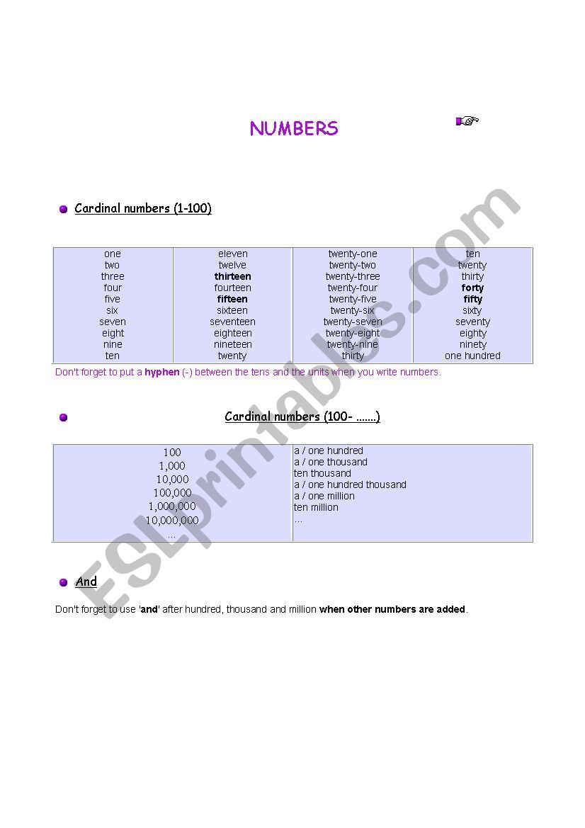 cardinals and ordinals worksheet