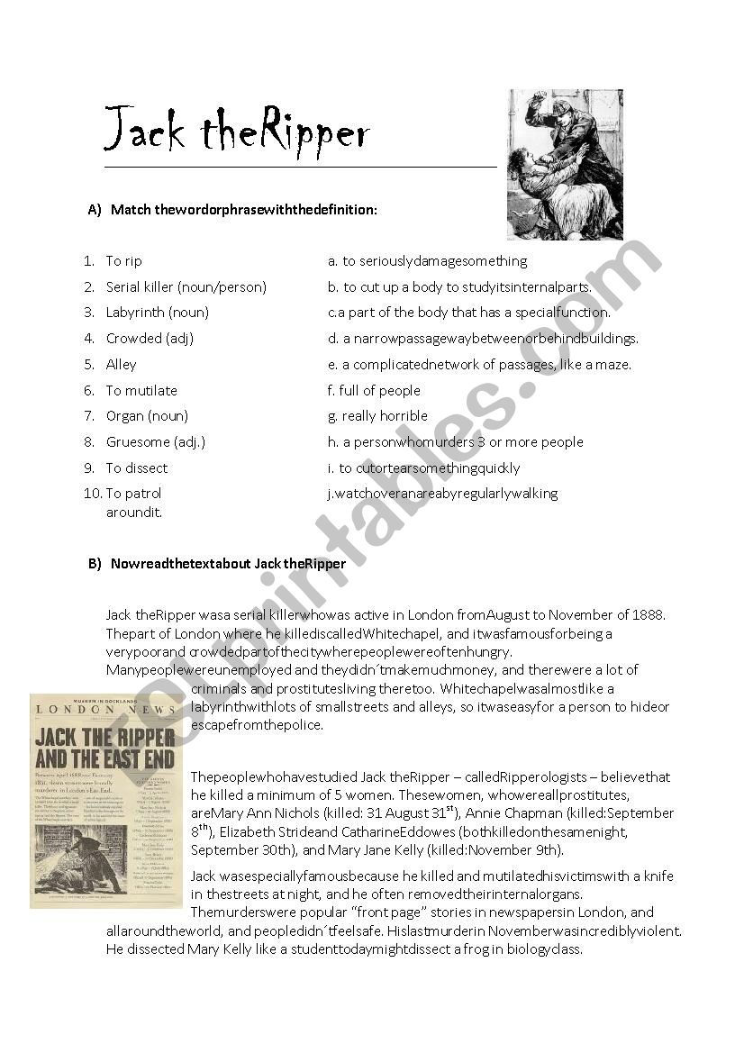 Jack The Ripper worksheet