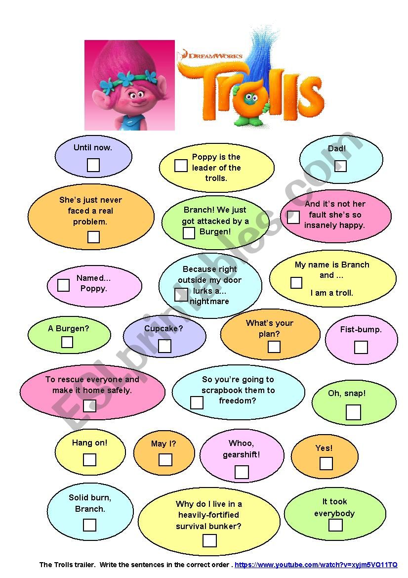 Trolls trailer activity worksheet